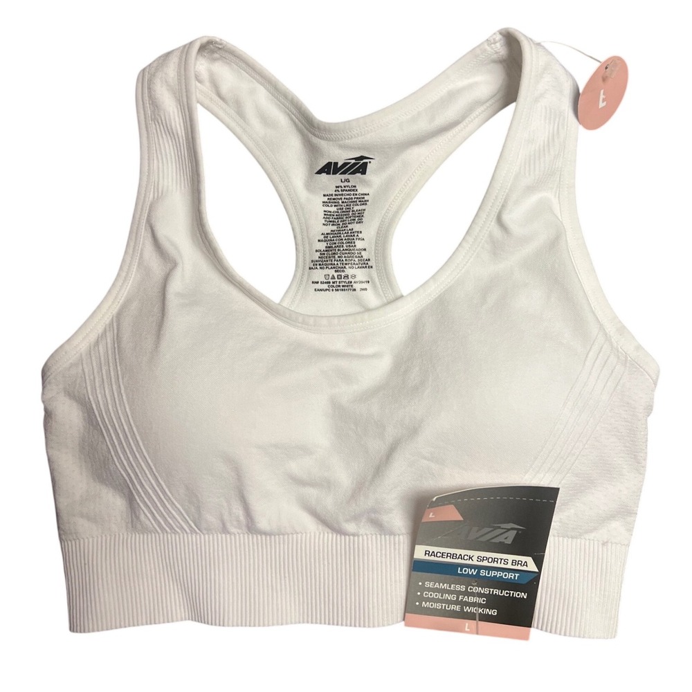 Avia Sports Bra Womens LG White Racerback Seamless Low Impact Moisture Wick New - Picture 2 of 7